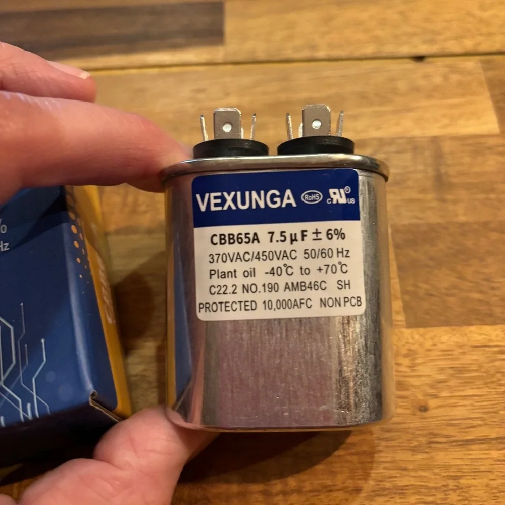 Vexunga CBB65A 7.5uF 7.5 MFD 370V 450V AC Motor‎ Run Capacitor for HVAC AC Unit